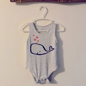 Vintage Baby Gap Light Grey Ribbed Sleeveless Onesie Whale Design 100% Cotton